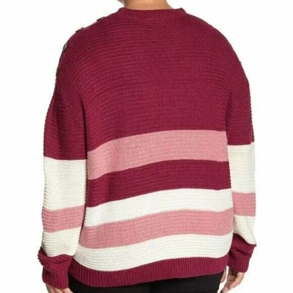 Planet Gold NWT Plus Size Button Detail Striped Pullover Sweater Beet Red 3X - Picture 2 of 7